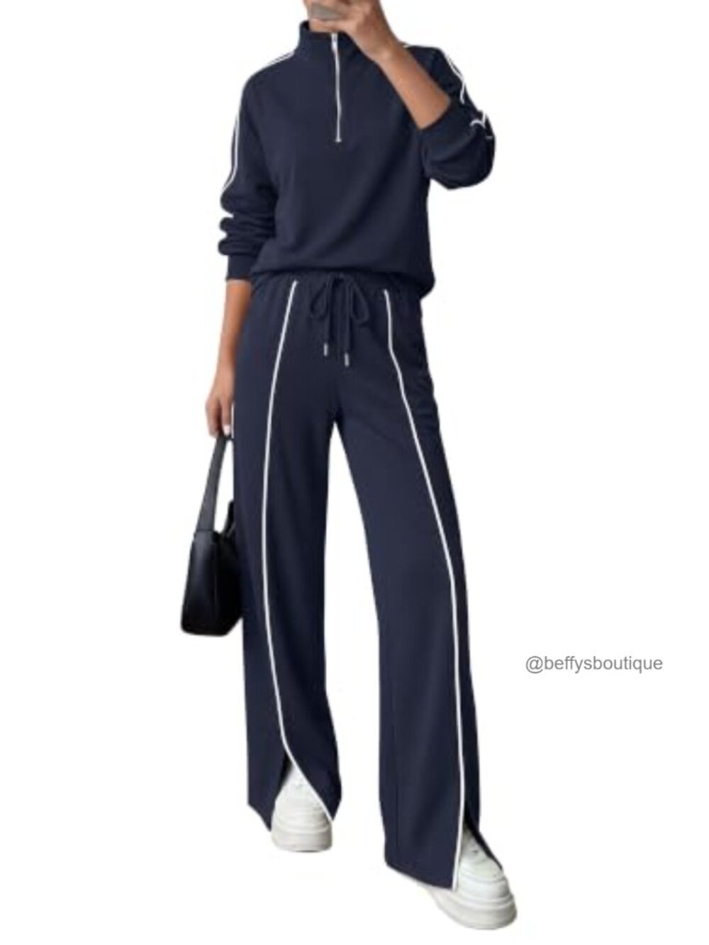 Women's 2 Piece Lounge Set Long Sleeve Zip Up Sweatshirt Wide Leg Pants